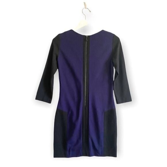 Sandro Paris Color Block Ponte Mini Dress, Purple/blue and Black, Size 1/S - Picture 2 of 14